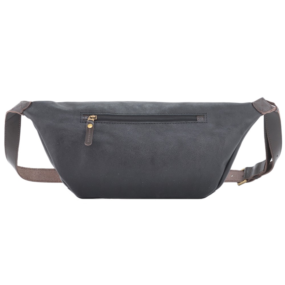 Кожаная сумка на пояс "Манчестер" (чёрный крейзи) 