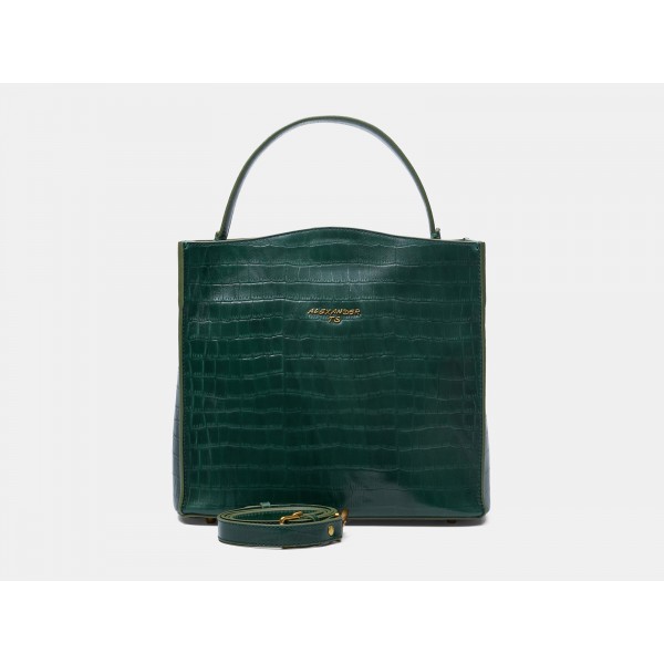 Женская кожаная сумка "Синтия" (зеленая кроко). фото 1