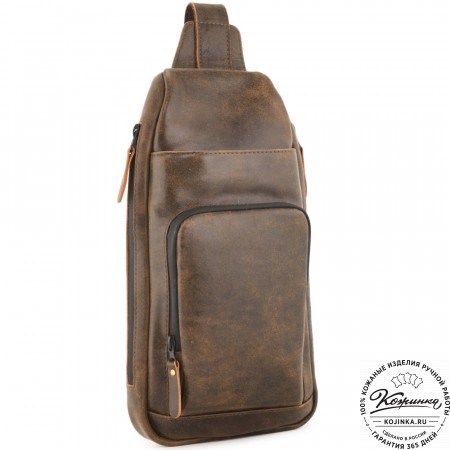 Кожаная сумка на грудь "Вульф" (коричневая наппа)