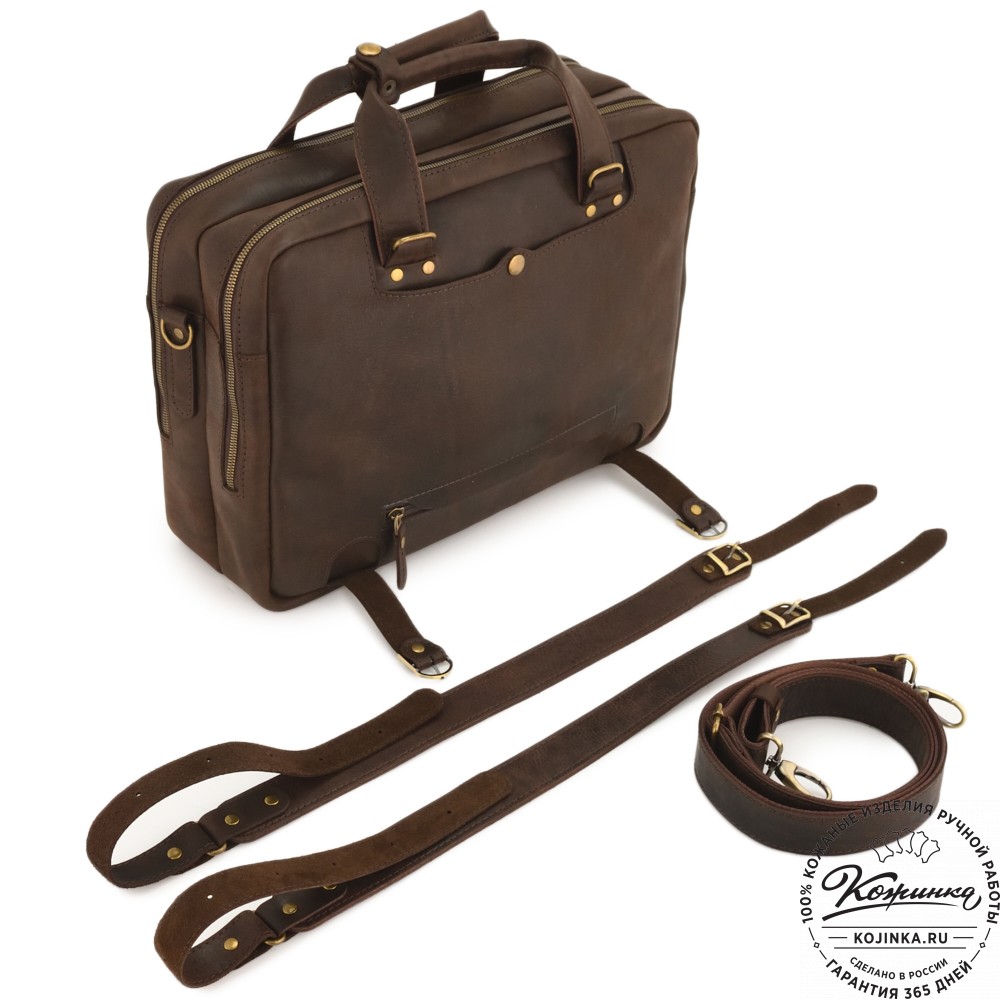 Кожаная мужская сумка-рюкзак "Генри" (коричневый)