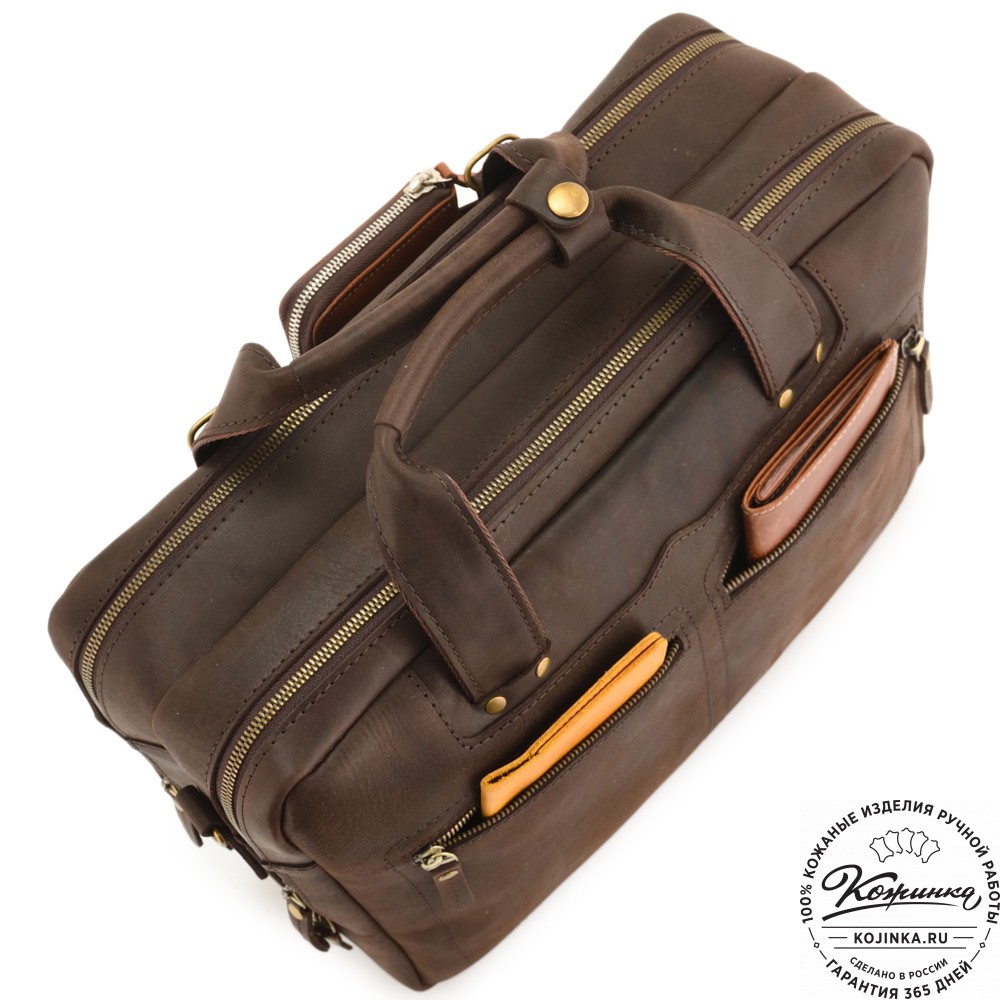 Кожаная мужская сумка-рюкзак "Генри" (коричневый)