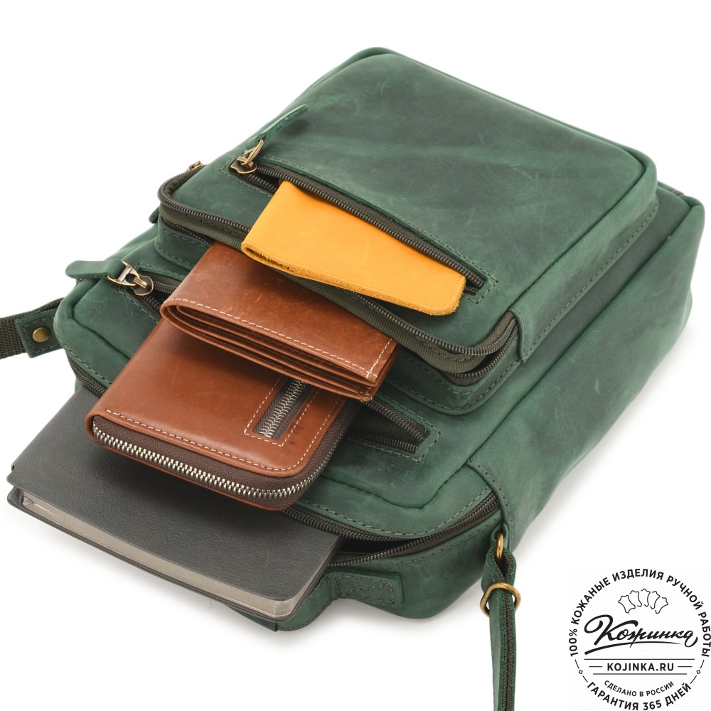  Мужская кожаная сумка "Гектор" (изумруд крейзи)