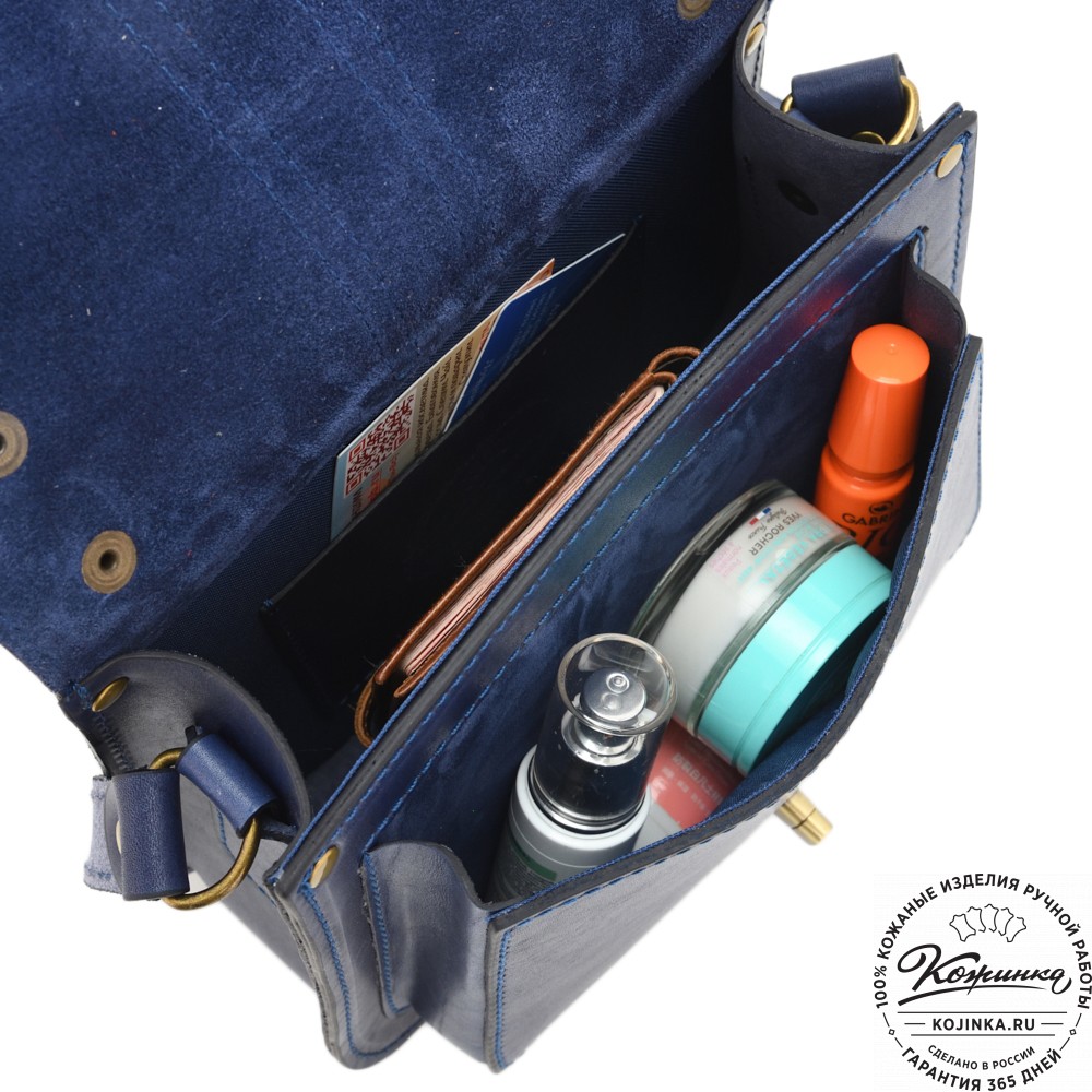 Кожаная сумка ручной работы "Париж" - с ручкой (синий)