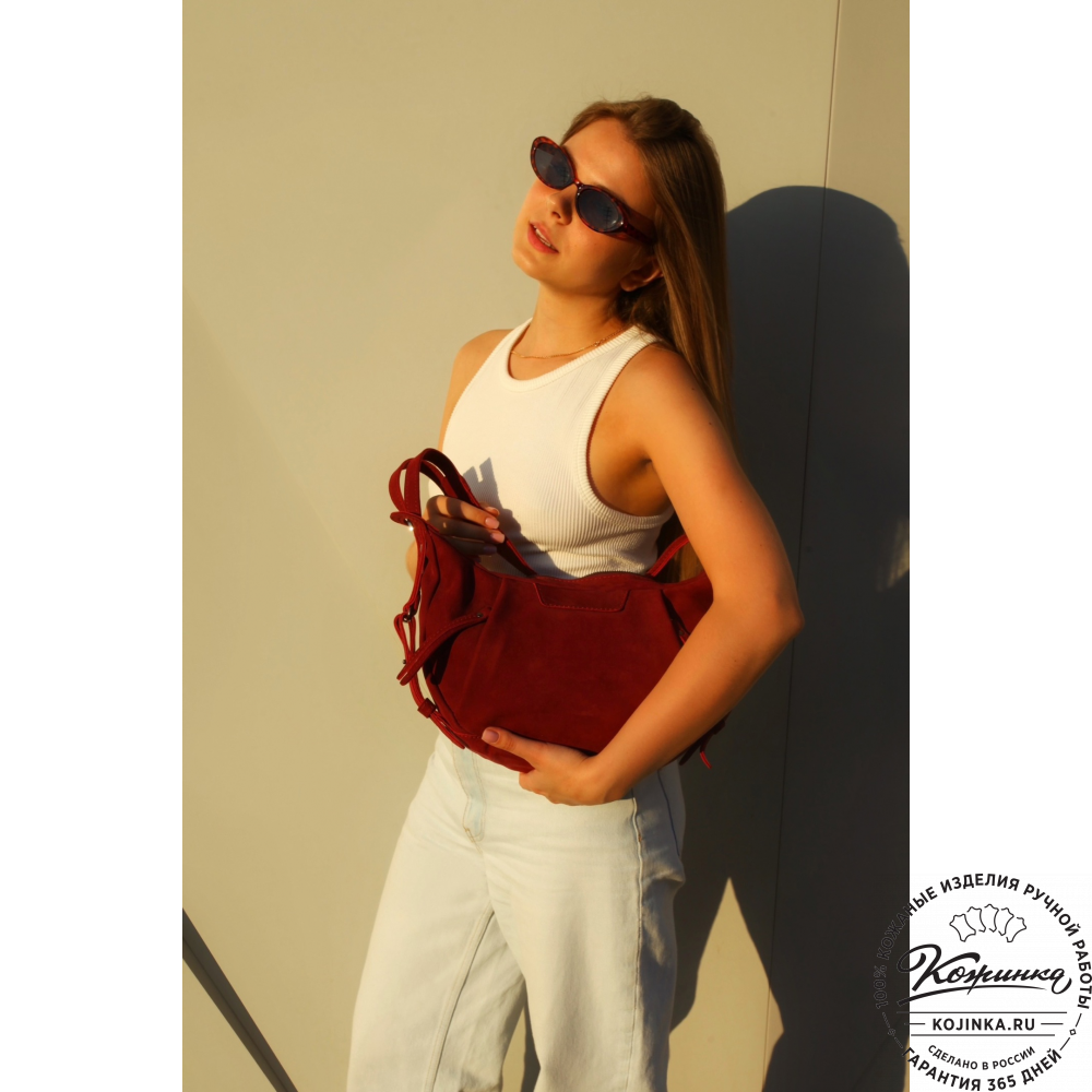 Женская кожаная сумка "Техас" (бордо нубук)