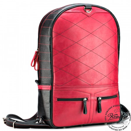 Кожаный рюкзак-трансформер "Покер" (чёрный с красным) 