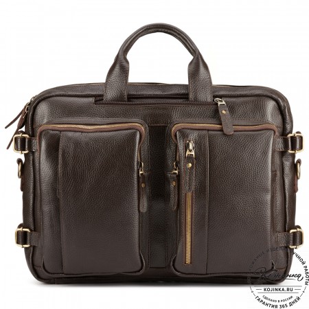 Кожаная сумка-рюкзак "Бигмэн" (тёмно-коричневая)