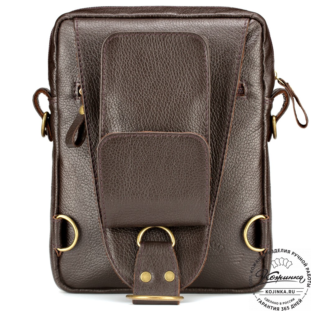 Кожаная нагрудная сумка "Стивен" (тёмно-коричневая)