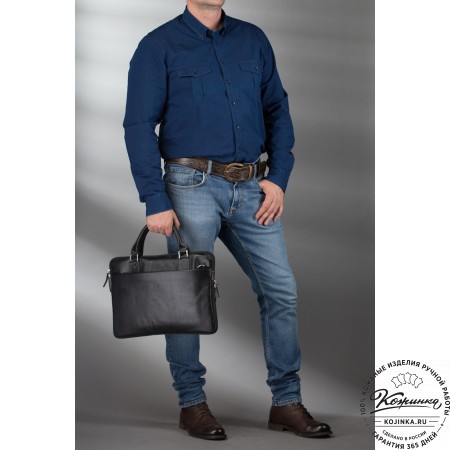 Кожаная деловая сумка "Ральф" (чёрная) 