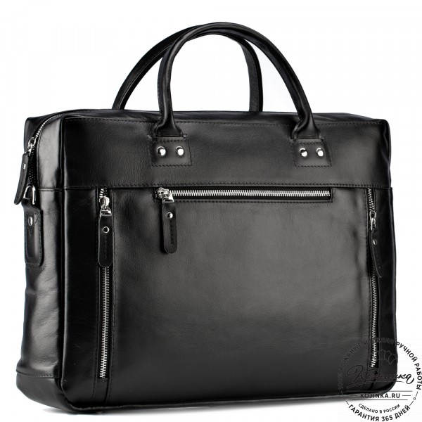 Кожаная деловая сумка "Спенсер" (чёрная) . фото 1