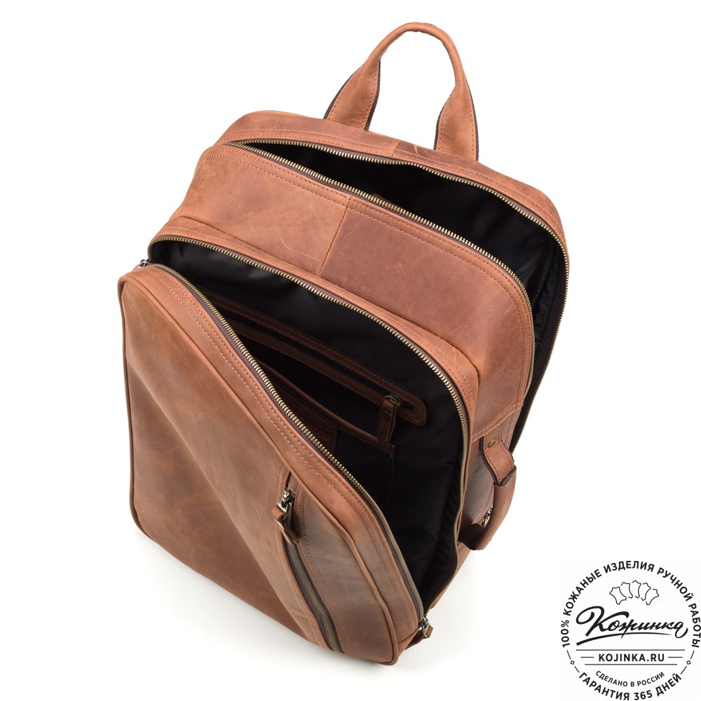 Кожаный рюкзак-сумка "Брюс" (коричневый крейзи) 