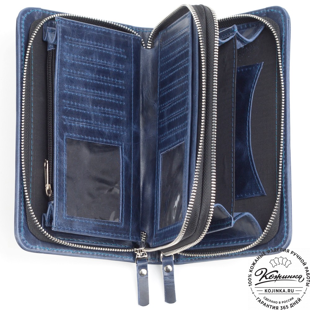 Кожаный клатч "Вилли" (синий антик)