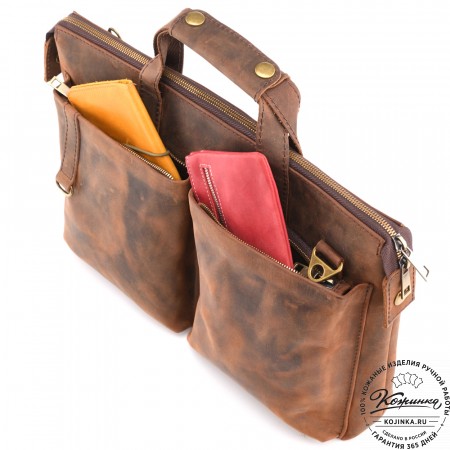 Кожаная деловая сумка "Стюарт" (тёмно-коричневый крейзи)