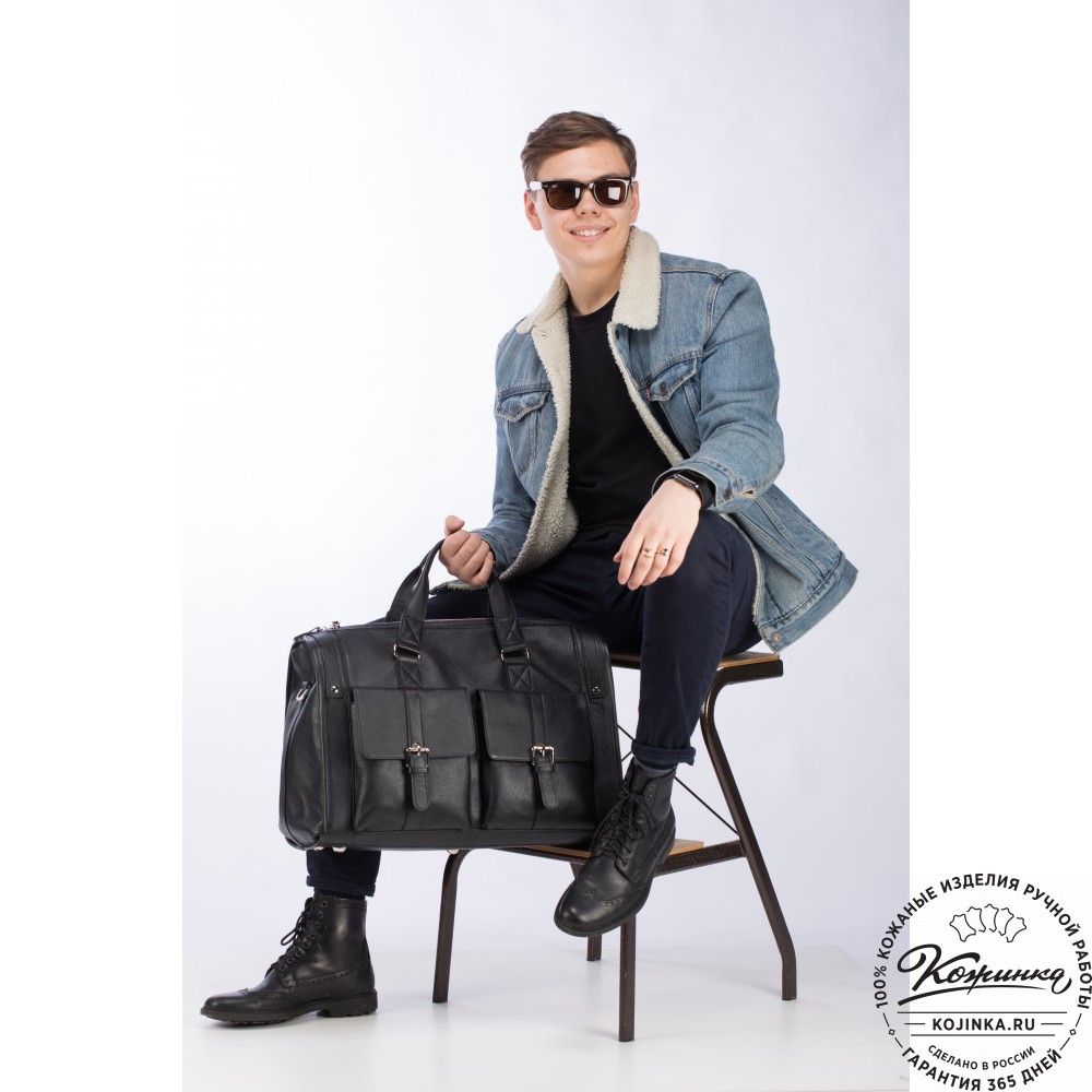 Кожаная дорожная сумка "Балтимор" (чёрная)