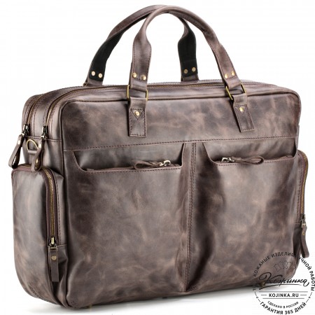 Кожаная деловая сумка для командировок "Бастилия" (тёмно-коричневый антик)