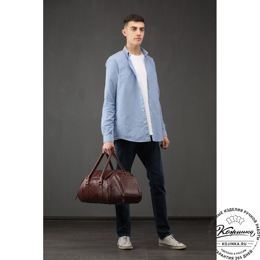 Кожаная дорожно-спортивная сумка "Дональд" (рыжий антик)