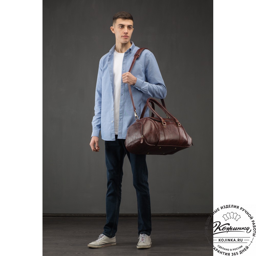 Кожаная дорожно-спортивная сумка "Дональд" (рыжий антик)