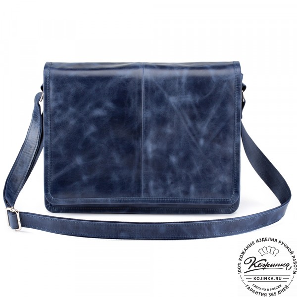 Кожаная сумка "Винсент" (синий  антик). фото 1