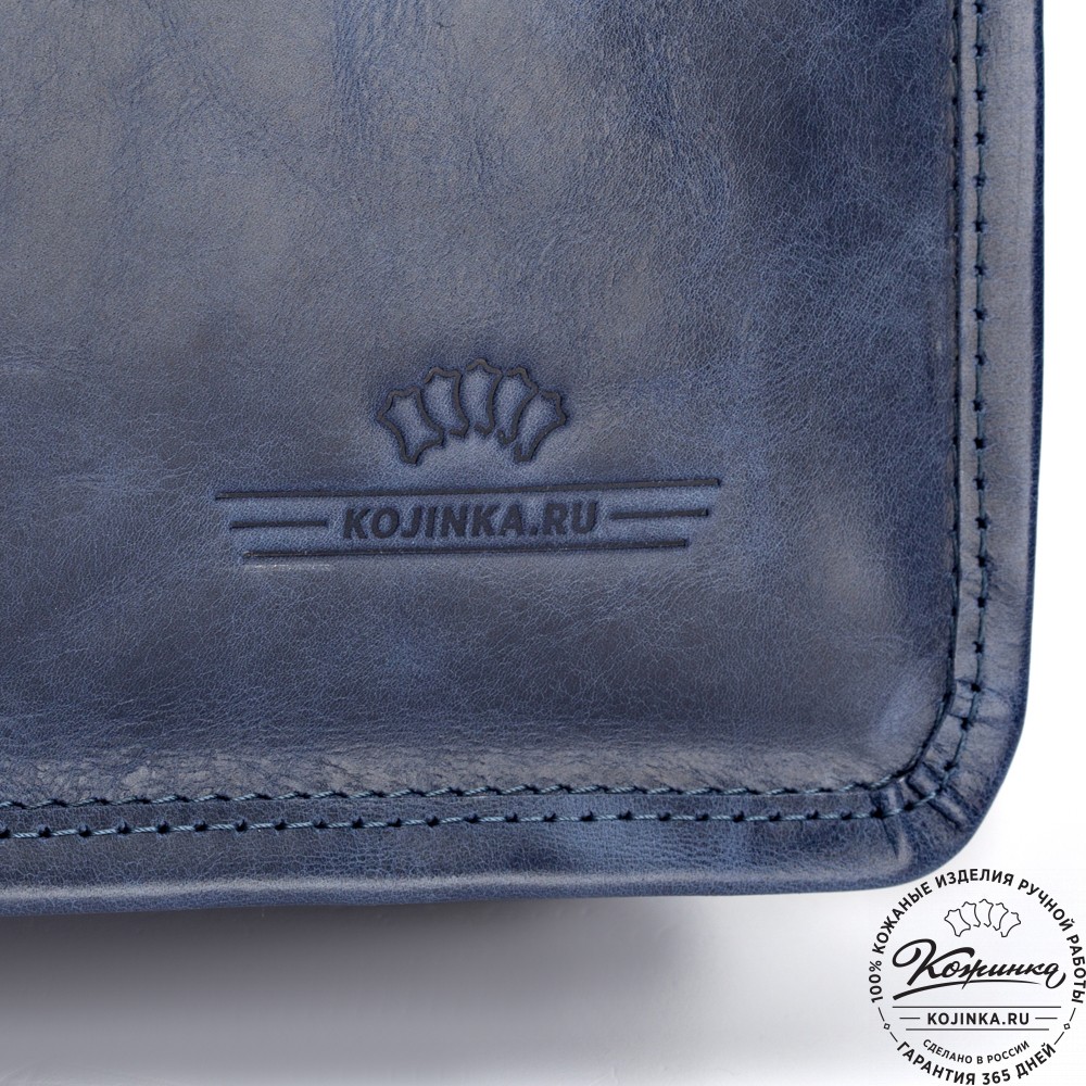 Кожаная сумка "Винсент" (синий  антик)