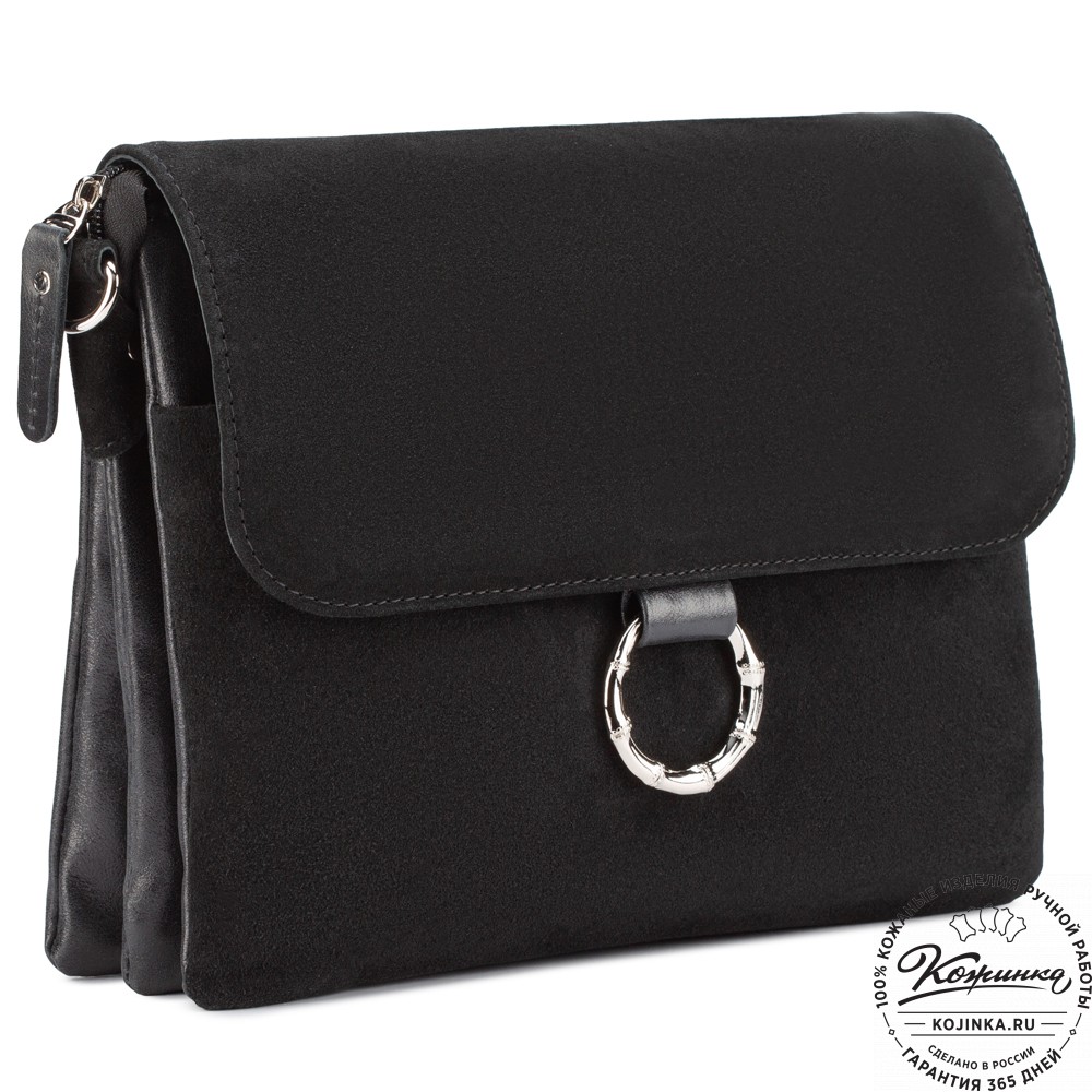 Женская сумка из кожи и замши  "Мишель" (чёрная)