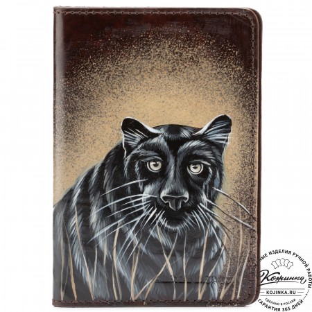 Кожаная обложка на паспорт "Пантера" (коричневая)