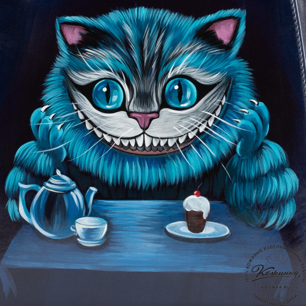 Женский кожаный рюкзак "Джорджия"  "Чешир за чаем" (cиний)