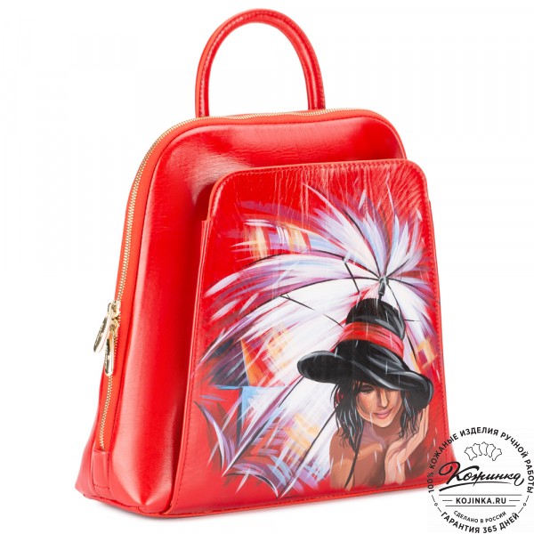 Женский кожаный рюкзак "Джорджия"  "В городе дождей" (красный). фото 1