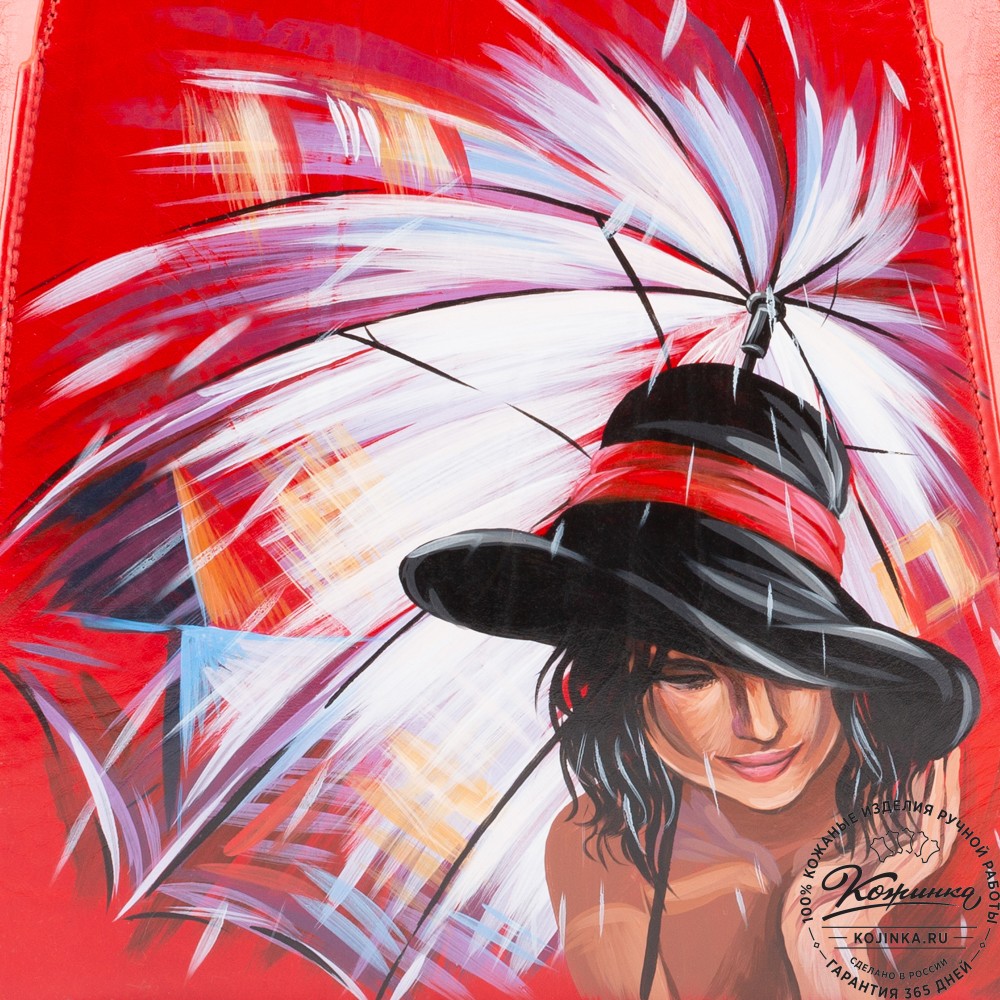 Женский кожаный рюкзак "Джорджия"  "В городе дождей" (красный)