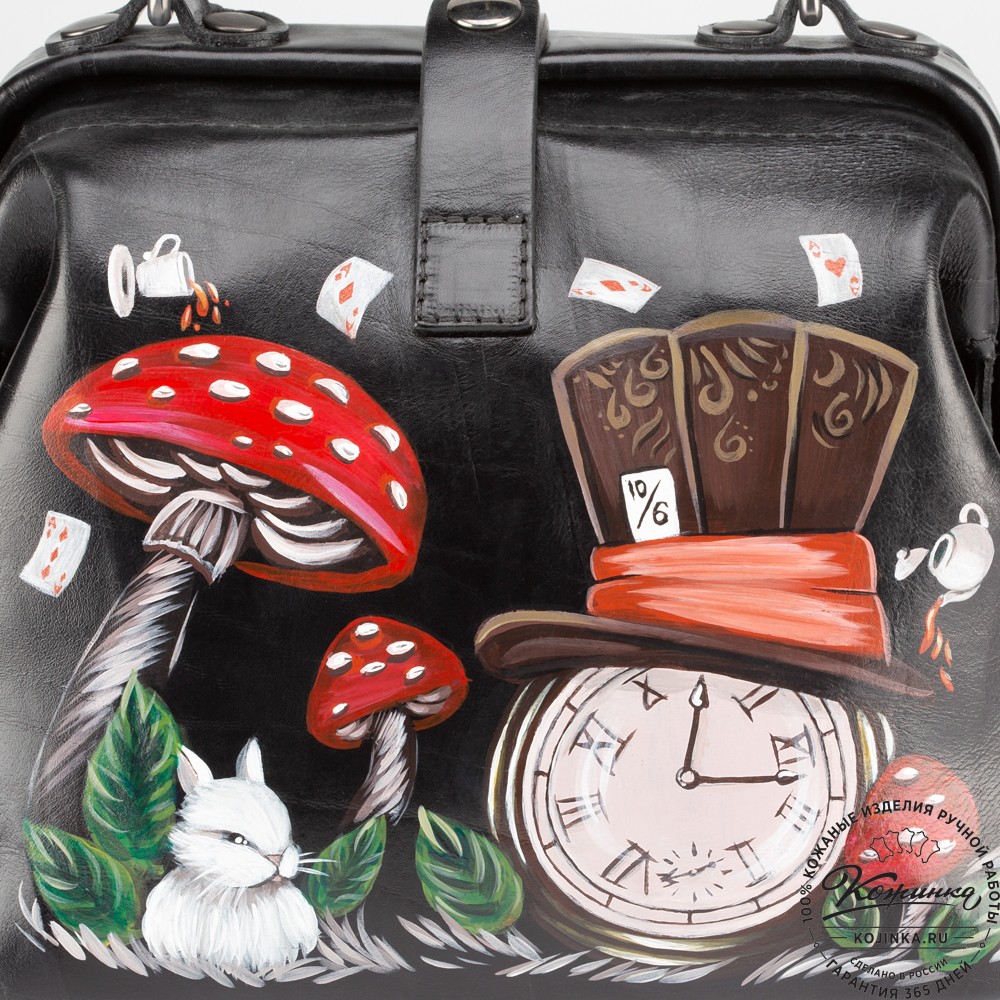 Сумка Фрейм "Алиса Грибы Часы" (чёрная)