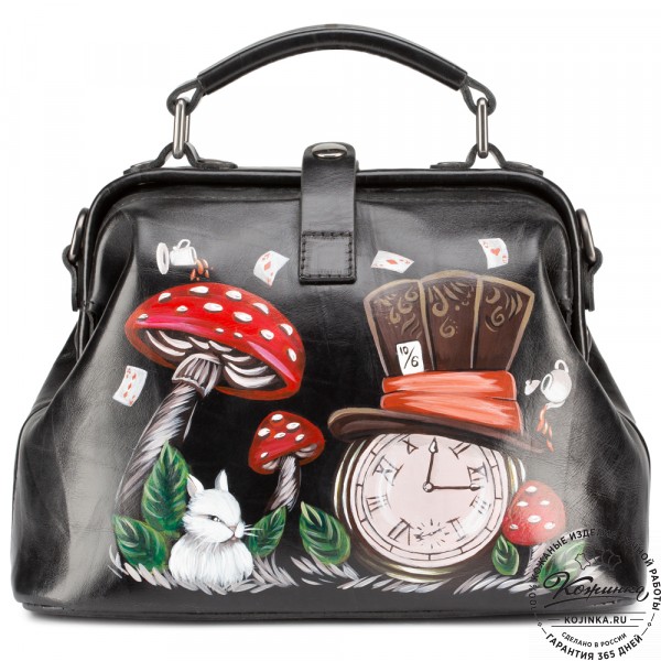 Сумка Фрейм "Алиса Грибы Часы" (чёрная). фото 1