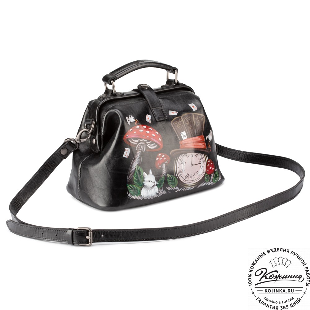Сумка Фрейм "Алиса Грибы Часы" (чёрная)