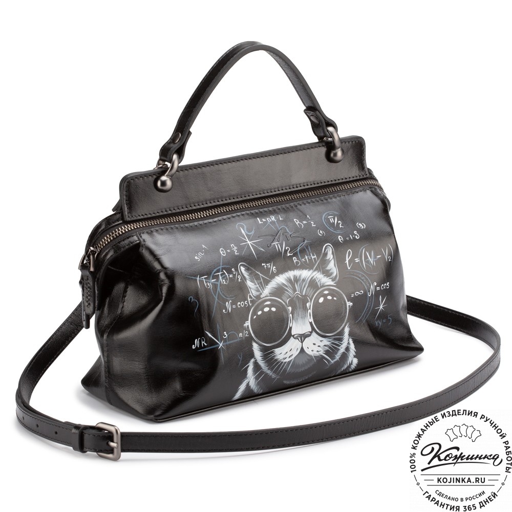 Женская кожаная сумка "Орнелла"  "Кот в очках" 