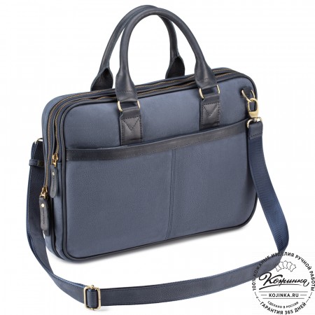 Деловая кожаная сумка "Рудольф" (синий крейзи фактура)