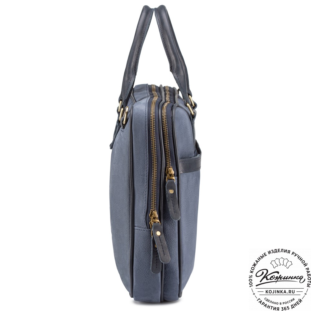 Деловая кожаная сумка "Рудольф" (синий крейзи фактура)