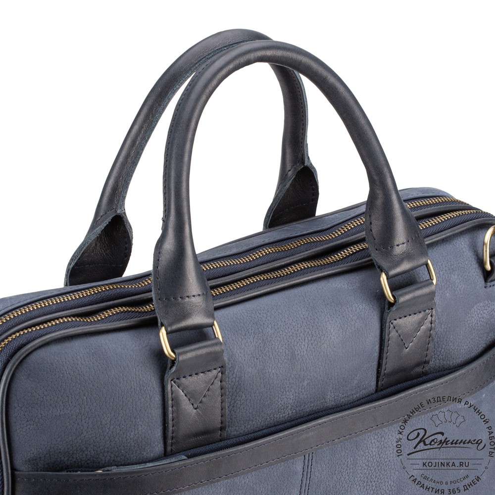 Деловая кожаная сумка "Рудольф" (синий крейзи фактура)