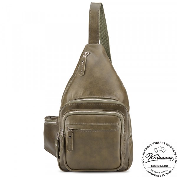 Кожаная нагрудная сумка "Аполлон" (хаки гладкая кожа). фото 1