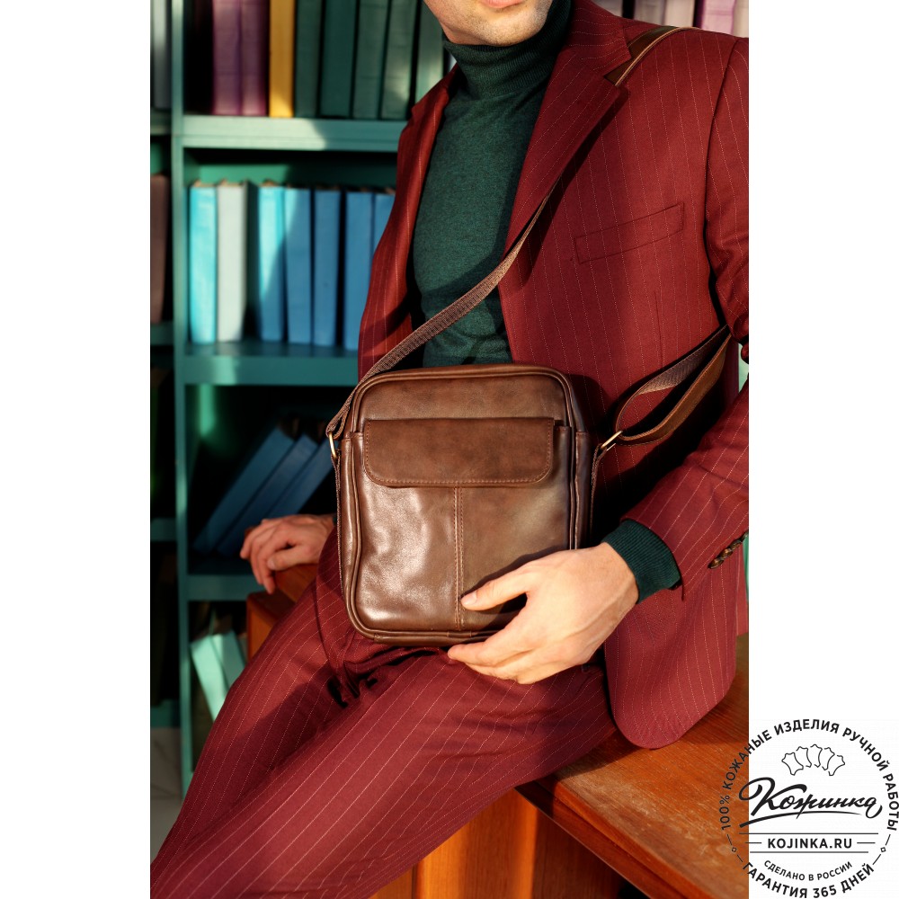 Кожаная сумка "Канада" (чёрная гладкая кожа)