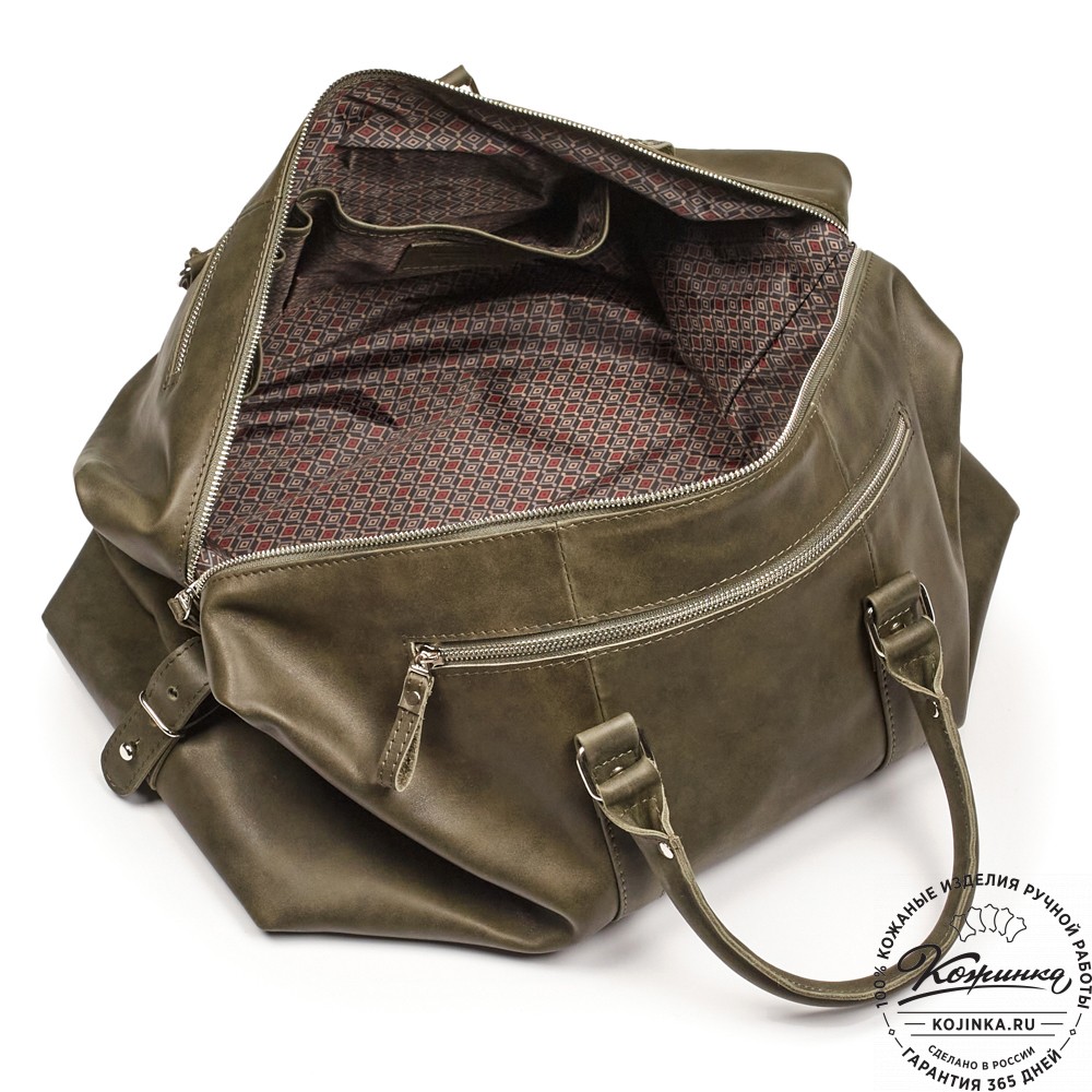 Кожаная дорожно-спортивная сумка Англия (хаки гладкая кожа)