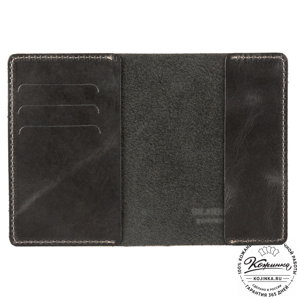 Кожаная обложка на паспорт "Сеул" (чёрная)