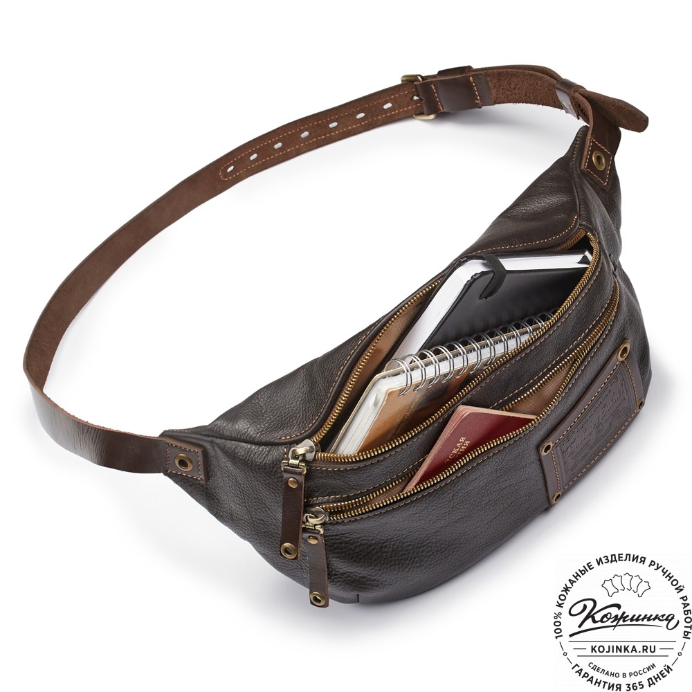 Кожаная нагрудная сумка "Мельбурн" (тёмно-коричневая)
