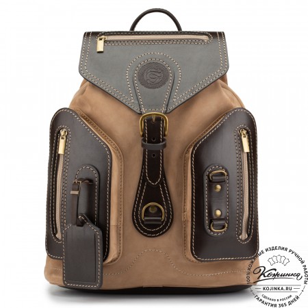Кожаный рюкзак "Стиль 2" (бежевый с тёмно-коричневым)