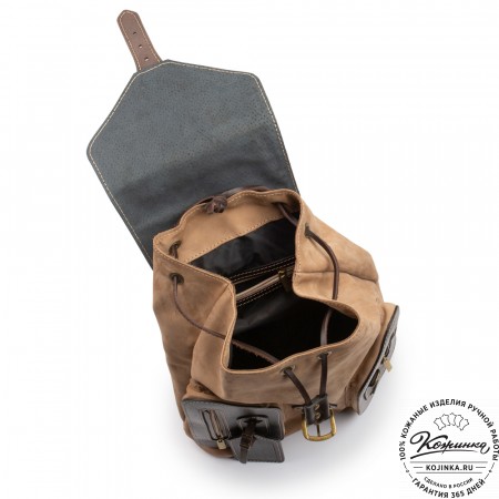 Кожаный рюкзак "Стиль 2" (бежевый с тёмно-коричневым)