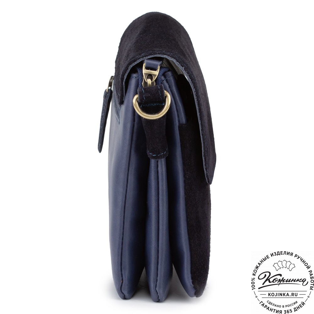 Женская сумка из кожи и замши  "Мишель мини" (синяя)