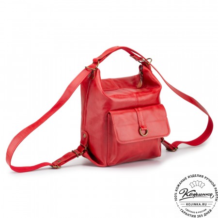 Женская кожаная сумка-рюкзак "Ника" (красная)