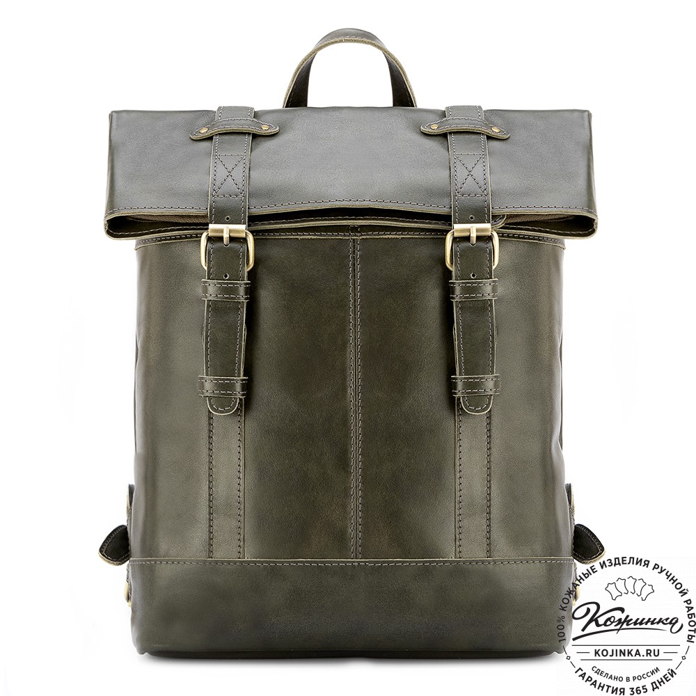 Кожаный рюкзак "Бэнжамин" (хаки гладкая кожа)