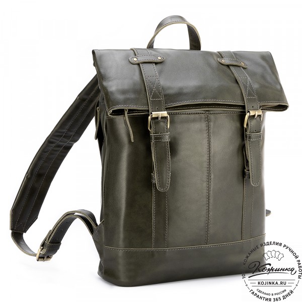 Кожаный рюкзак "Бэнжамин" (хаки гладкая кожа). фото 1