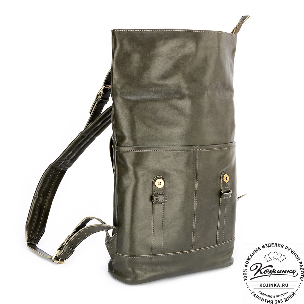Кожаный рюкзак "Бэнжамин" (хаки гладкая кожа)