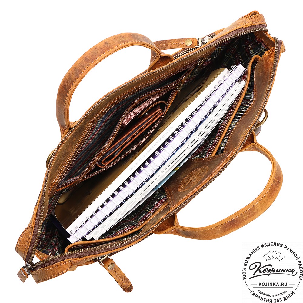 Кожаная деловая сумка "Гранд" (рыжий крейзи)