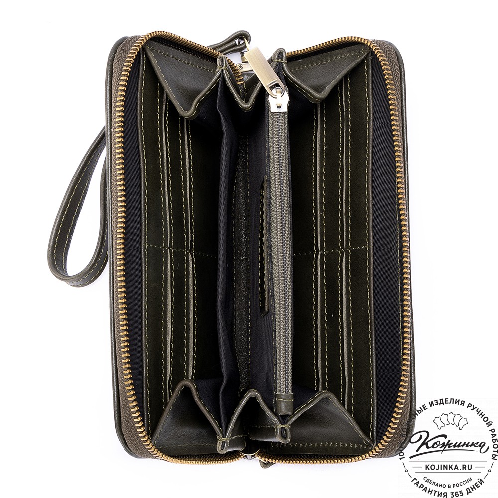 Кожаный клатч "Картер" (хаки гладкая кожа) 