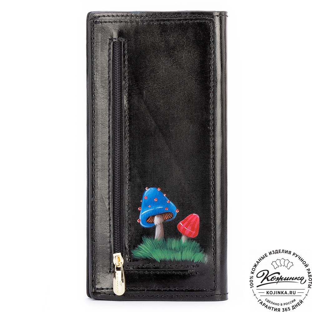 Кожаное портмоне "Монако" "Алиса в стране чудес" (чёрное)