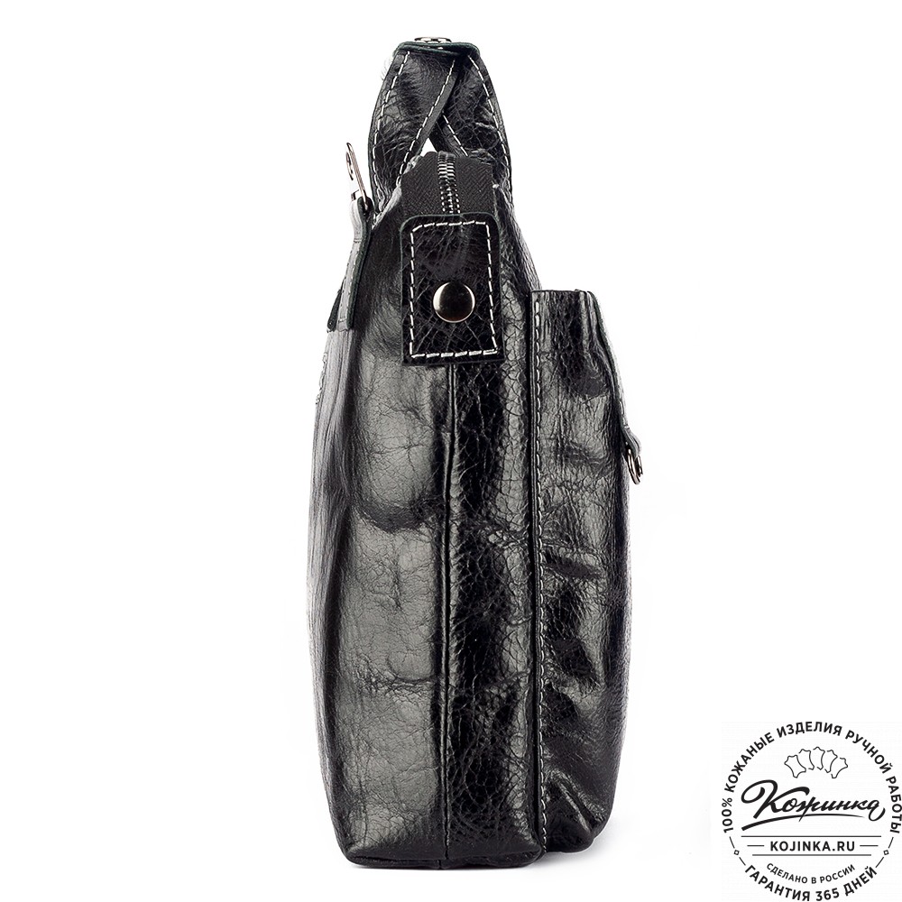 Кожаная деловая сумка "Стюарт" (глянец чёрный)